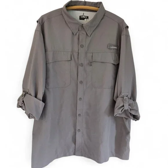 Habit Mens Solar Factor Long Sleeve Fishing Hiking Shirt Vented Grey Brown 2XL - Picture 2 of 14